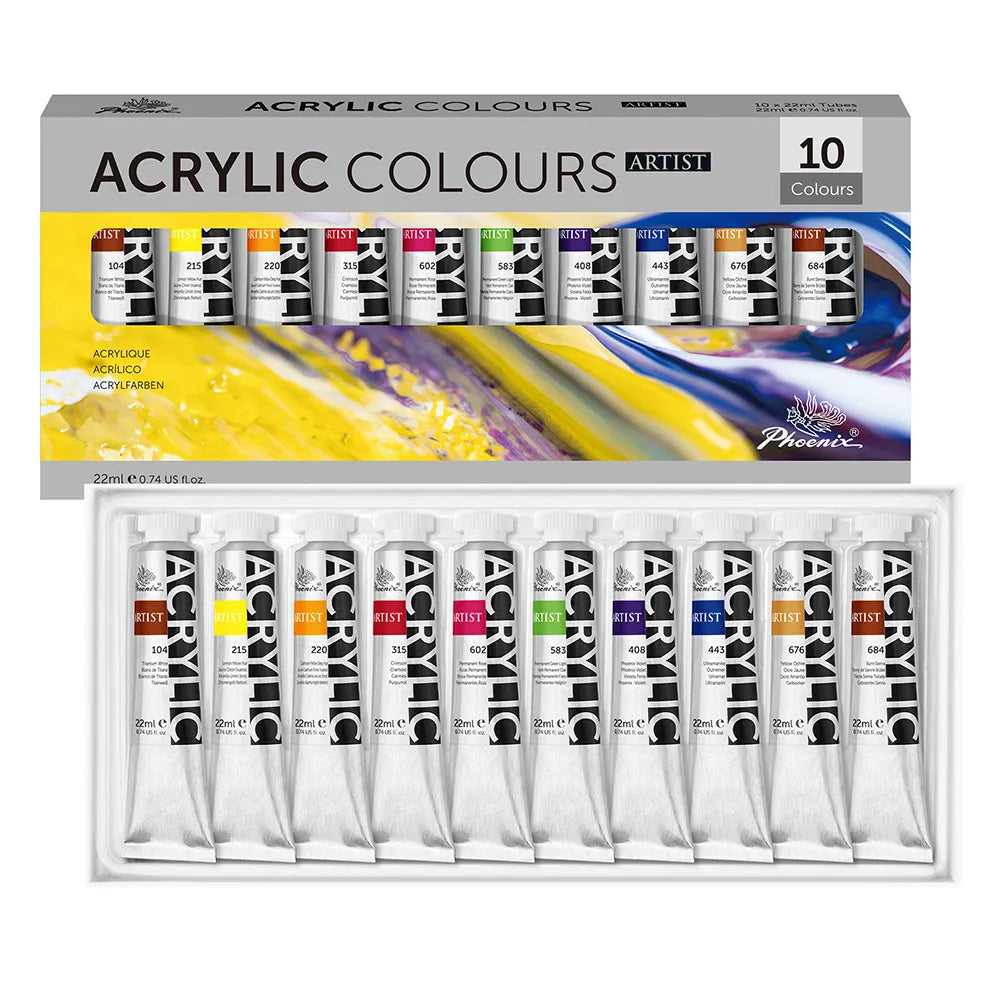 Zestaw 10 farb akrylowych Phoenix Artist 10 x 22 ml