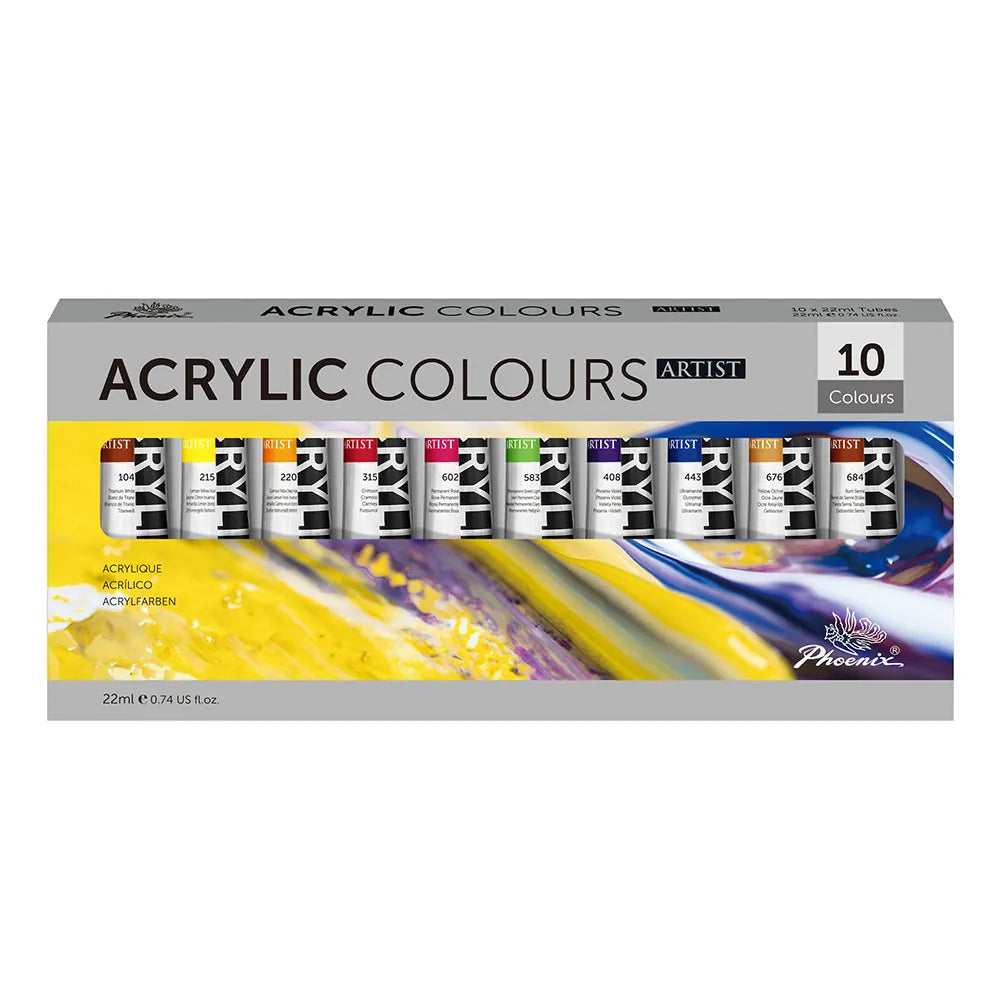Zestaw 10 farb akrylowych Phoenix Artist 10 x 22 ml
