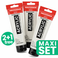 Zestaw 3 farb akrylowych Amsterdam - 2 + 1 gratis | Tytanowa biel | Artmie
