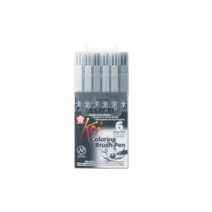 Zestaw 6 pisaków pędzelkowych Koi Coloring Brush Pen Sakura Gray set | Artmie