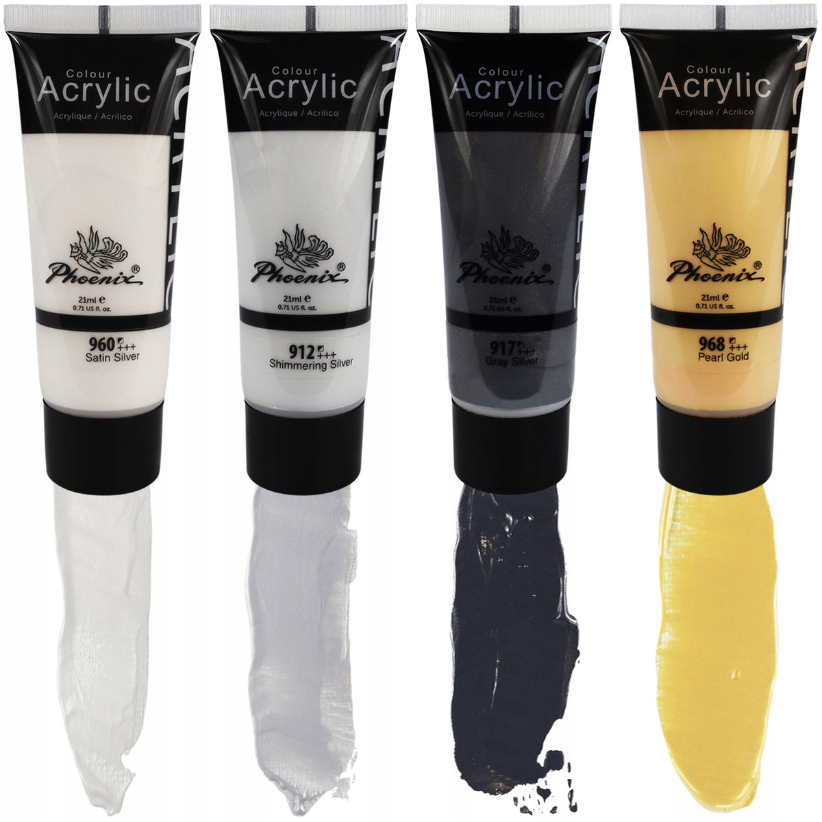 Zestaw 8 metalicznych farb akrylowych Phoenix 8 x 21 ml