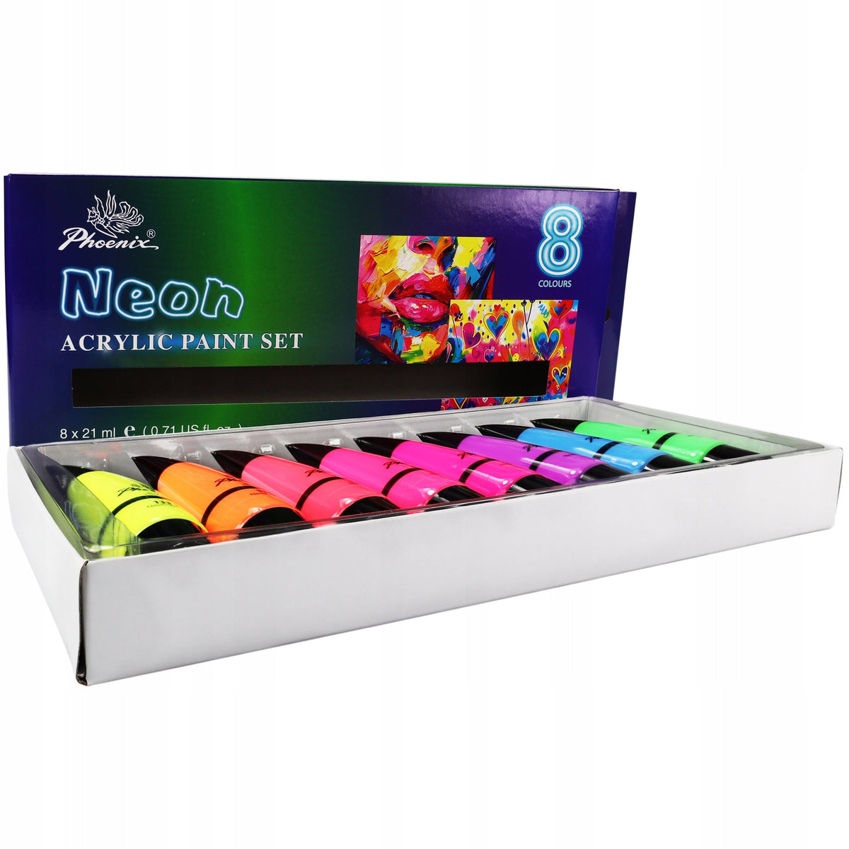 Zestaw 8 neonowych farb akrylowych Phoenix 8 x 21 ml
