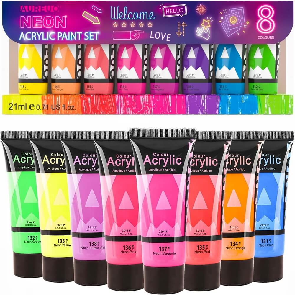 Zestaw 8 neonowych farb akrylowych Phoenix 8 x 21 ml