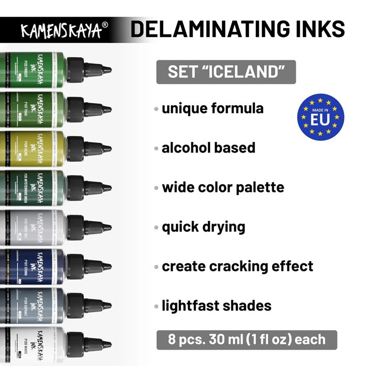 Zestaw atramentów KAMENSKAYA "Iceland" do delaminacji | Artmie