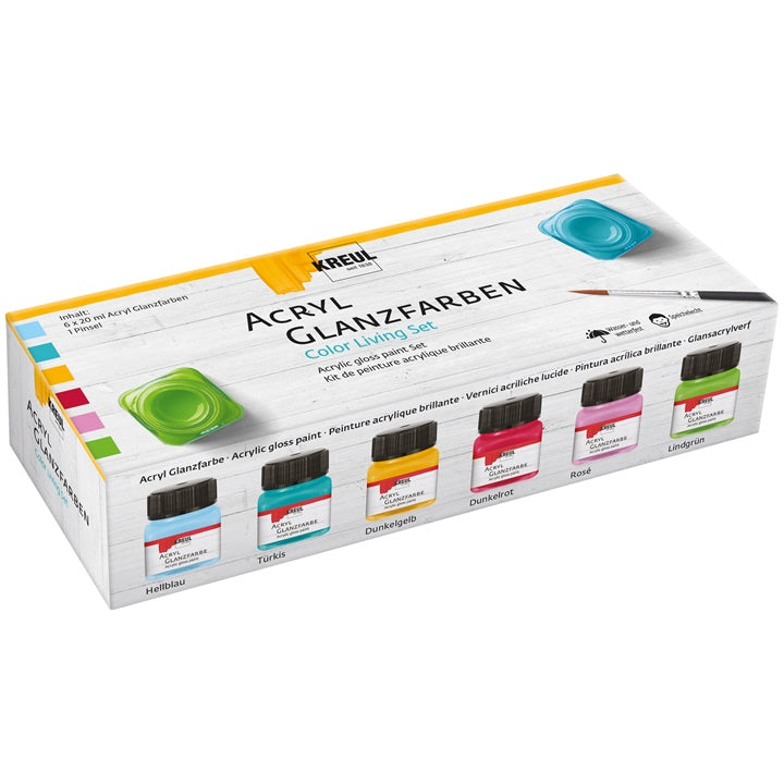 Zestaw błyszczących farb akrylowych  KREUL 6 x 20 ml + pędzel | Artmie