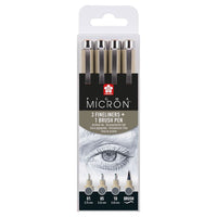 Zestaw długopisów technicznych Sakura Pigma Micron 3 fineliners a brush pen | ciemnoszare odcienie | Artmie