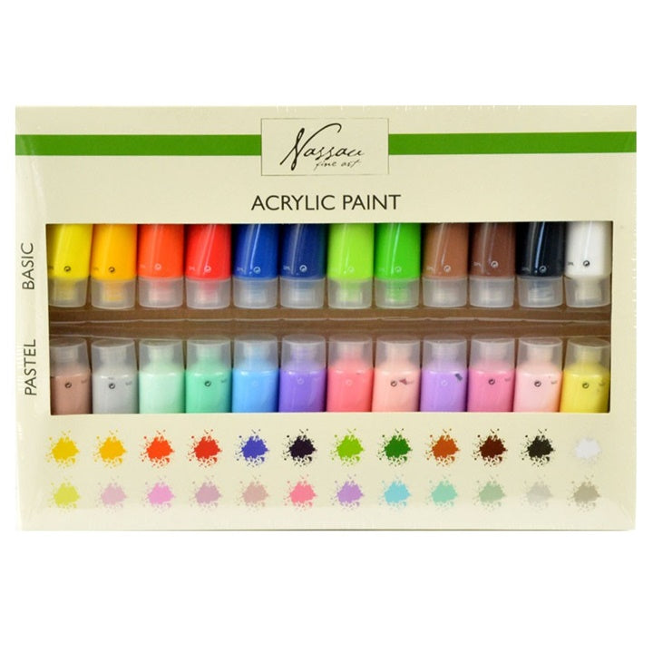 Zestaw farb akrylowych 24 x 22 ml - kolory podstawowe i pastelowe | Artmie