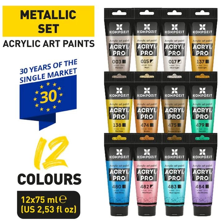 Zestaw farb akrylowych ACRYL PRO METALLIC | Artmie