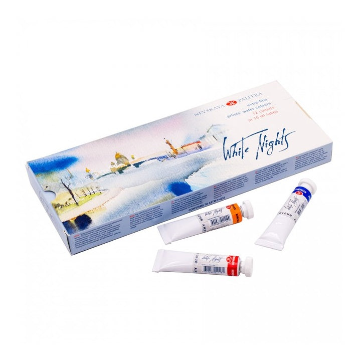 Zestaw farb akwarelowych White Nights w tubkach / 12 szt x 10 ml | Artmie