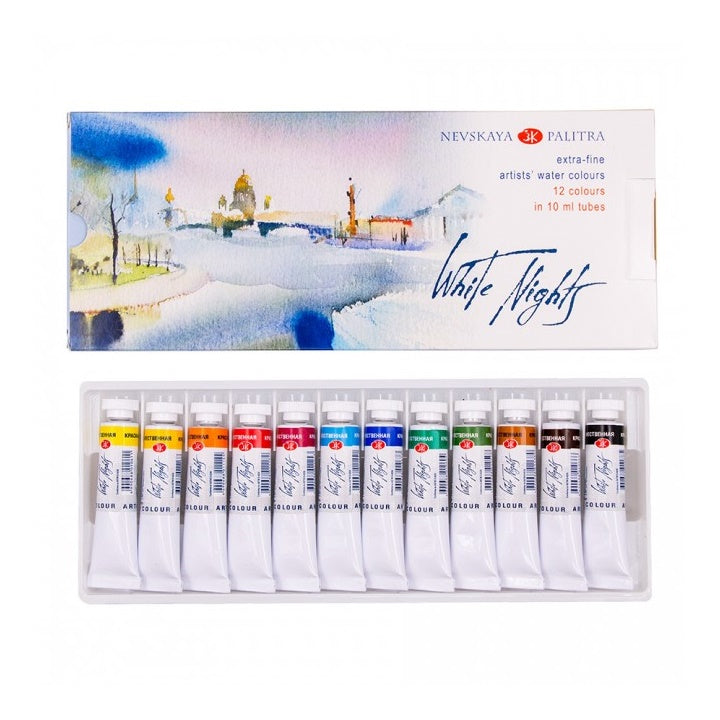 Zestaw farb akwarelowych White Nights w tubkach / 12 szt x 10 ml | Artmie