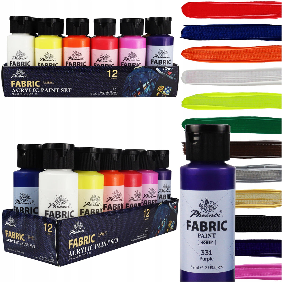 Zestaw farb do tkanin Phoenix 12–24 x 59 ml