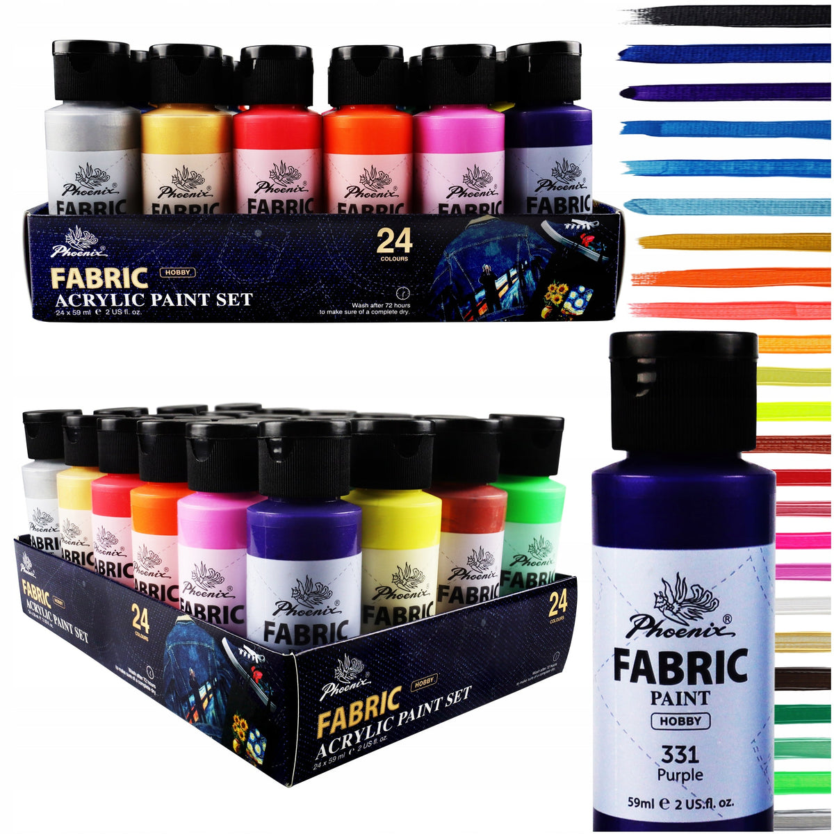 Zestaw farb do tkanin Phoenix 12–24 x 59 ml