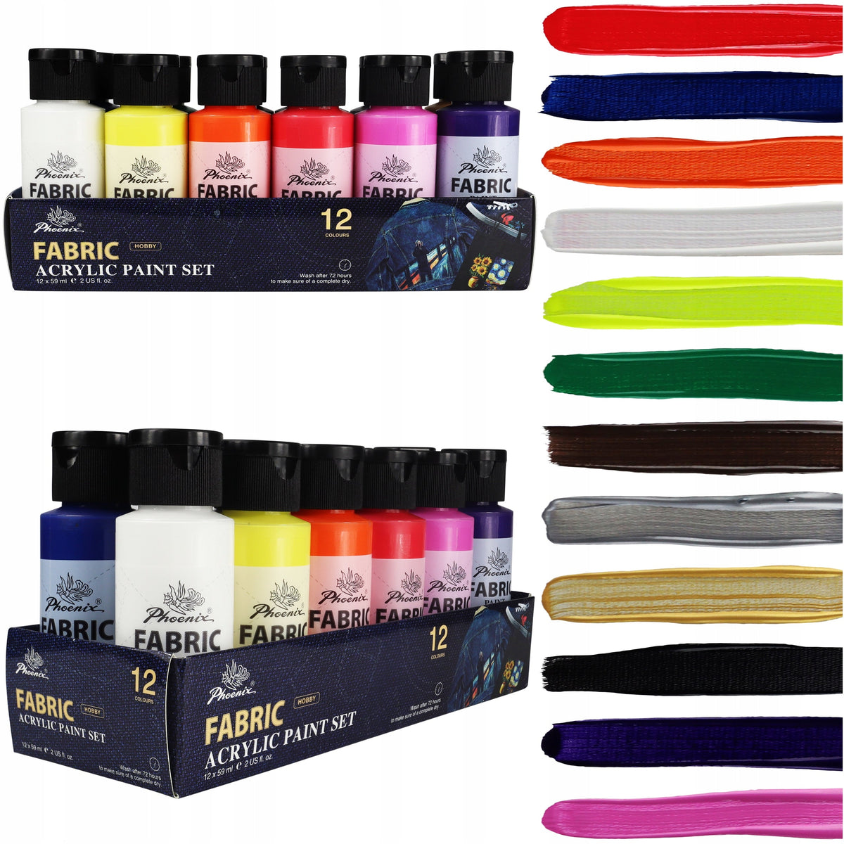 Zestaw farb do tkanin Phoenix 12–24 x 59 ml