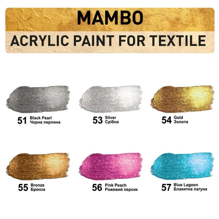 Zestaw farb metalicznych MAMBO do tekstyliów i skóry | Artmie