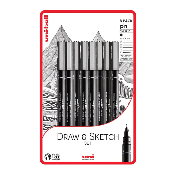 Zestaw flamastrów UNI PIN Draw and Sketch 8 szt. | Artmie