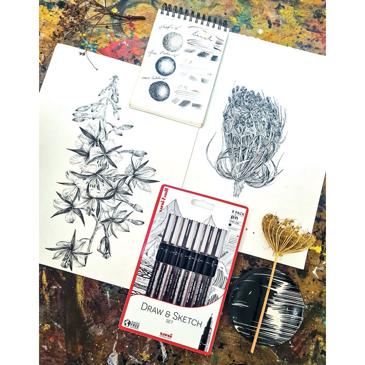 Zestaw flamastrów UNI PIN Draw and Sketch 8 szt. | Artmie