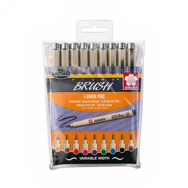 Zestaw kreatywnych cienkopisów SAKURA Pigma Brush / 9 szt | Artmie