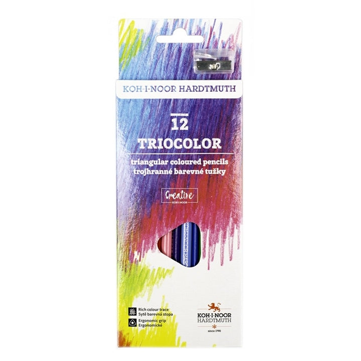 Zestaw kredek trójkątnych z temperówkąTriocolor 12 szt | Artmie
