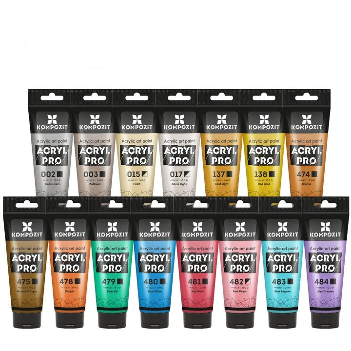 Zestaw metalicznych farb akrylowych ACRYL PRO Kompozit 15x75 ml | Artmie