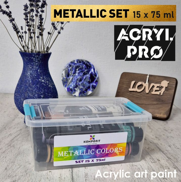 Zestaw metalicznych farb akrylowych ACRYL PRO Kompozit 15x75 ml | Artmie