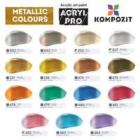 Zestaw metalicznych farb akrylowych ACRYL PRO Kompozit 15x75 ml | Artmie
