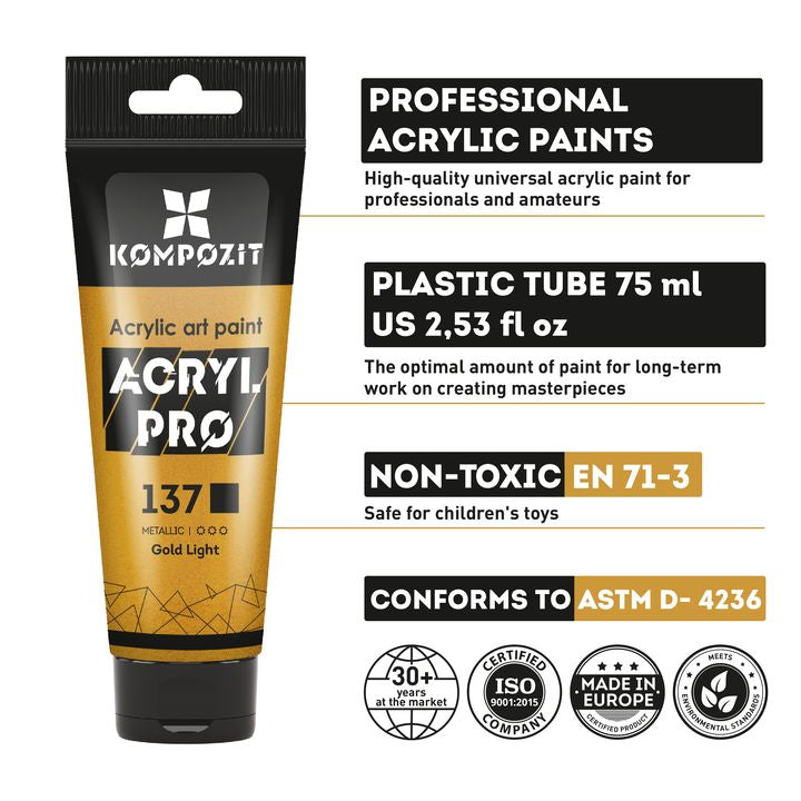Zestaw metalicznych farb akrylowych ACRYL PRO Kompozit 15x75 ml | Artmie
