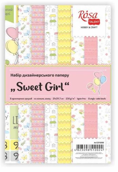 Zestaw papierów do scrapbookingu Sweet Girl 21 x 29.7 cm | Artmie