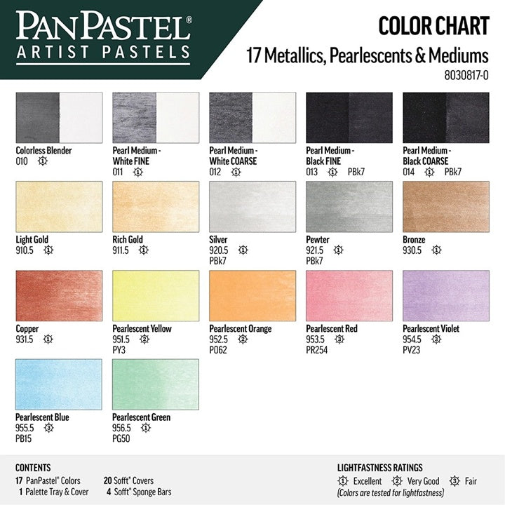 Zestaw pasteli metalicznych i perłowych PanPastel ze złotymi środkami - 17 szt. | Artmie