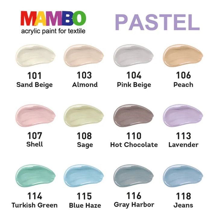 Zestaw pastelowych farb do tekstyliów i skóry MAMBO | Artmie