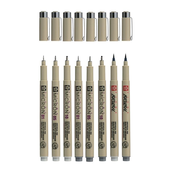 Zestaw pisaków technicznych Sakura Pigma Micron odcienie szarości 8 szt. | Artmie
