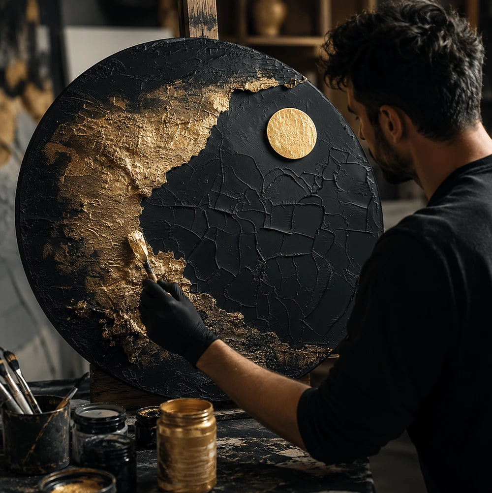 Metaliczna sztuka na okrągłym podobraziu ARTMIE