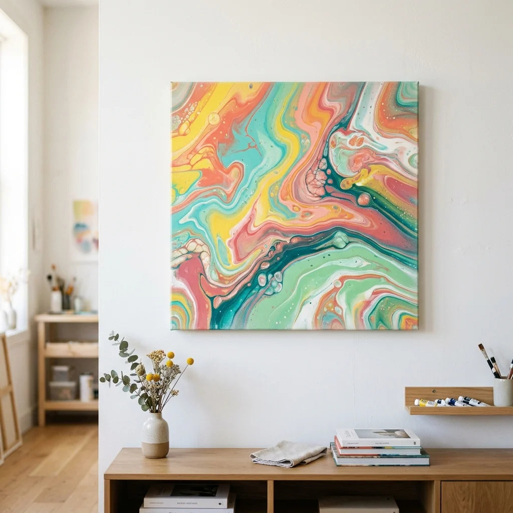 Abstrakcyjny obraz fluid art na ścianie