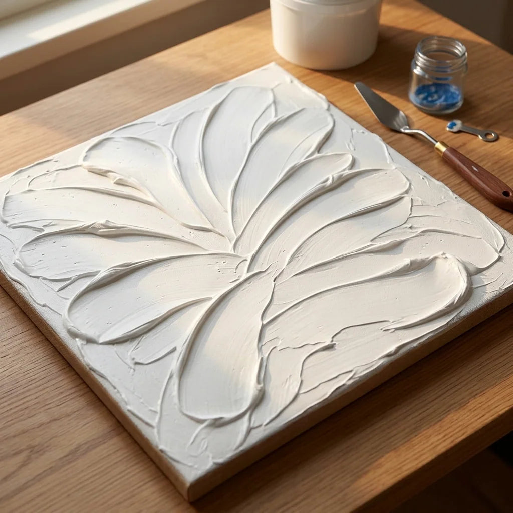Strukturalne tło pod akryl z pasty Butter — białe palette knife sweeps