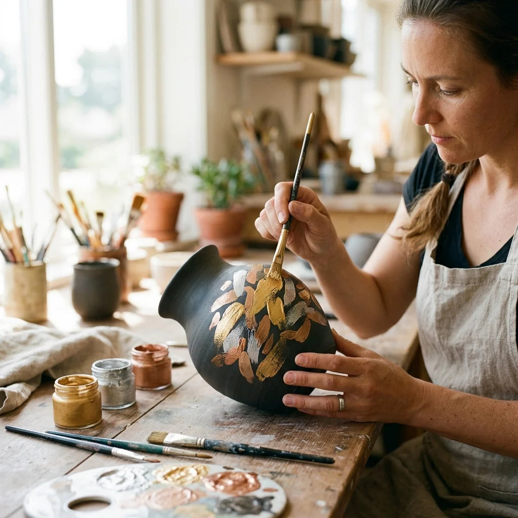 Metaliczna farba na ceramice