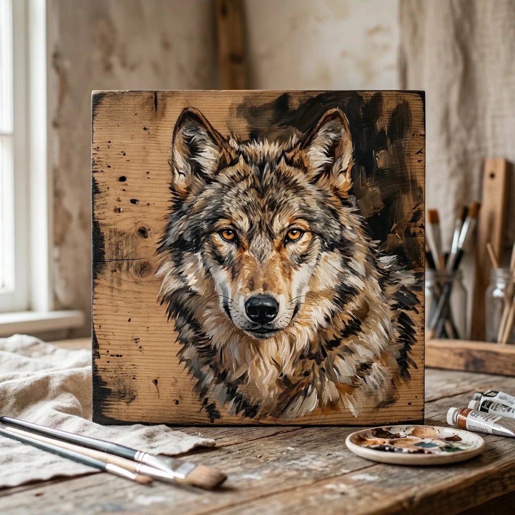 Wilk malowany akrylem na drewnianej desce — El Greco