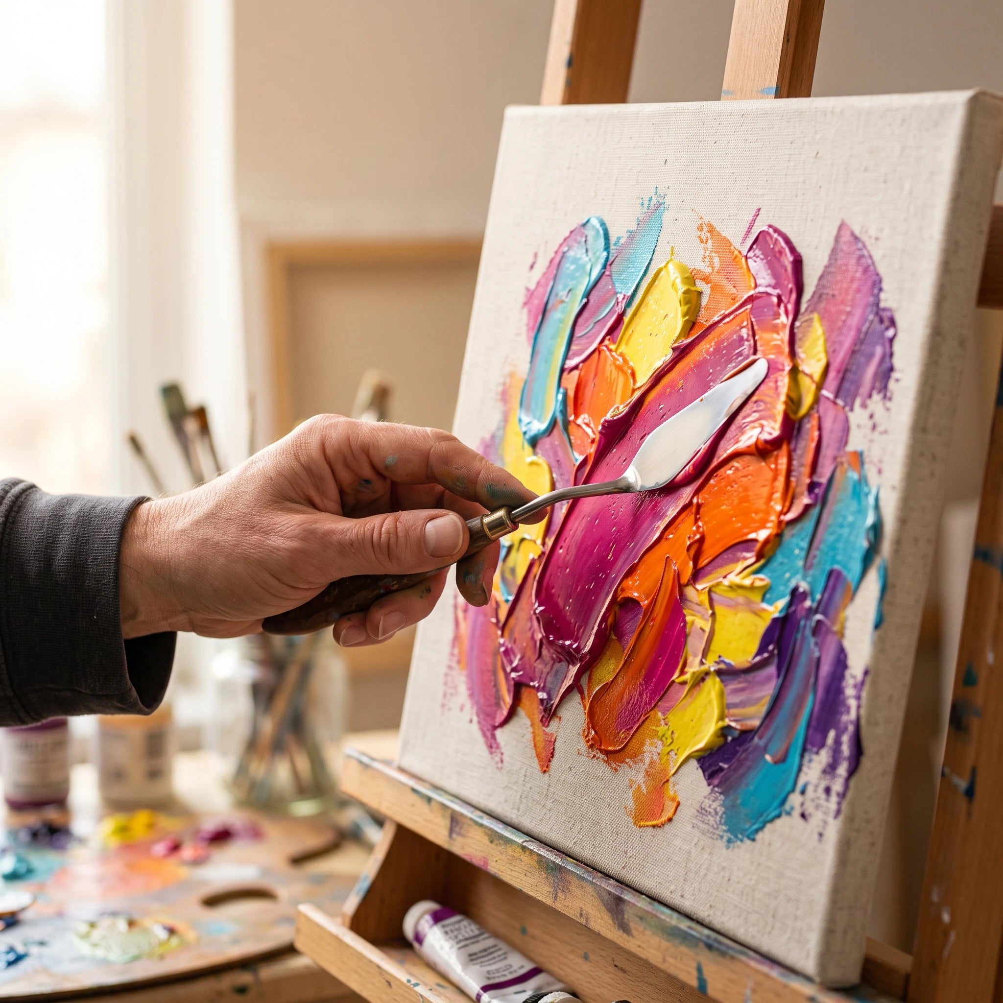 Nakładanie gęstego akrylu El Greco szpachelką — efekt impasto