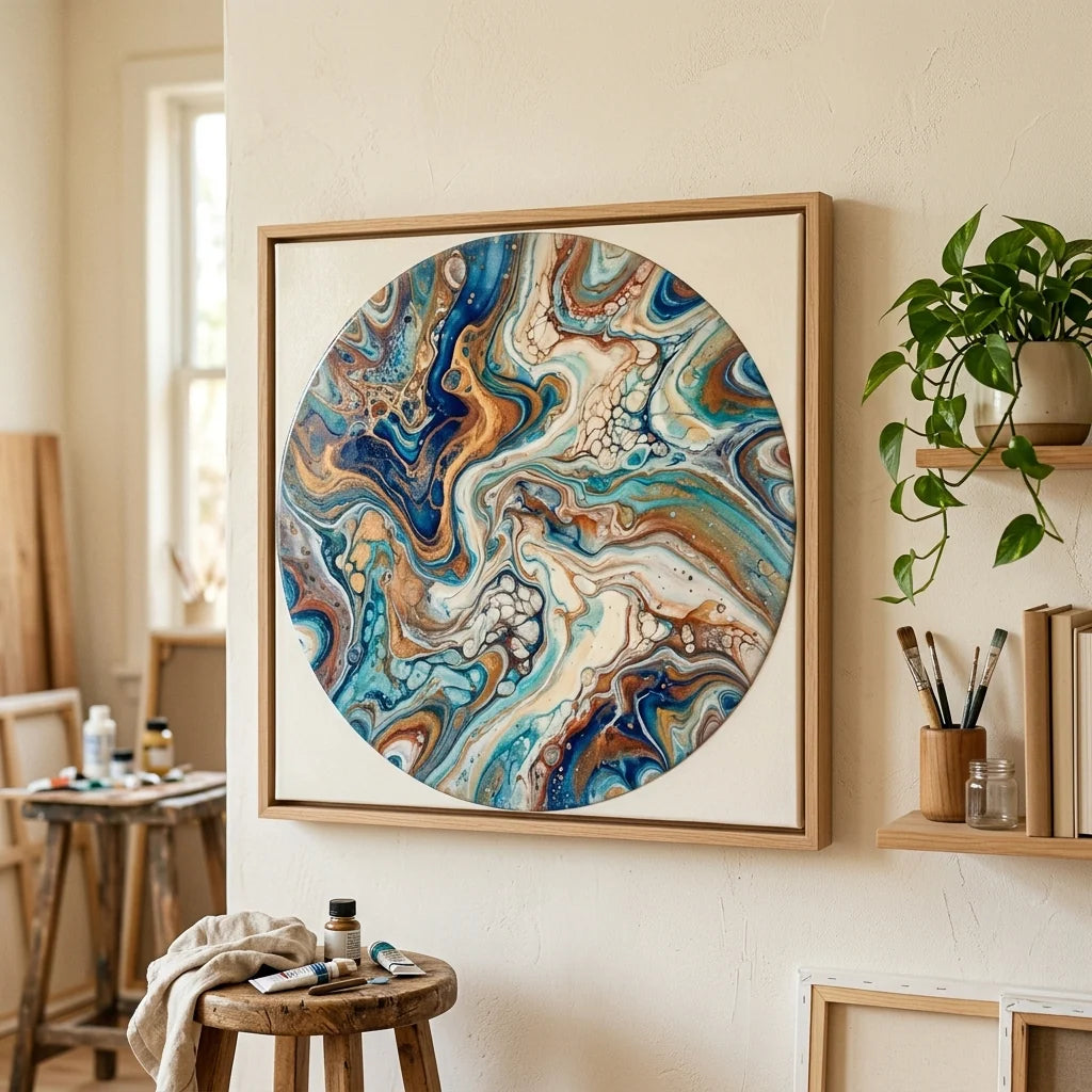 Abstrakcyjny obraz fluid art na ścianie