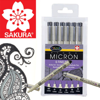 Zestaw technicznych cienkopisów SAKURA Pigma Micron / 6 szt